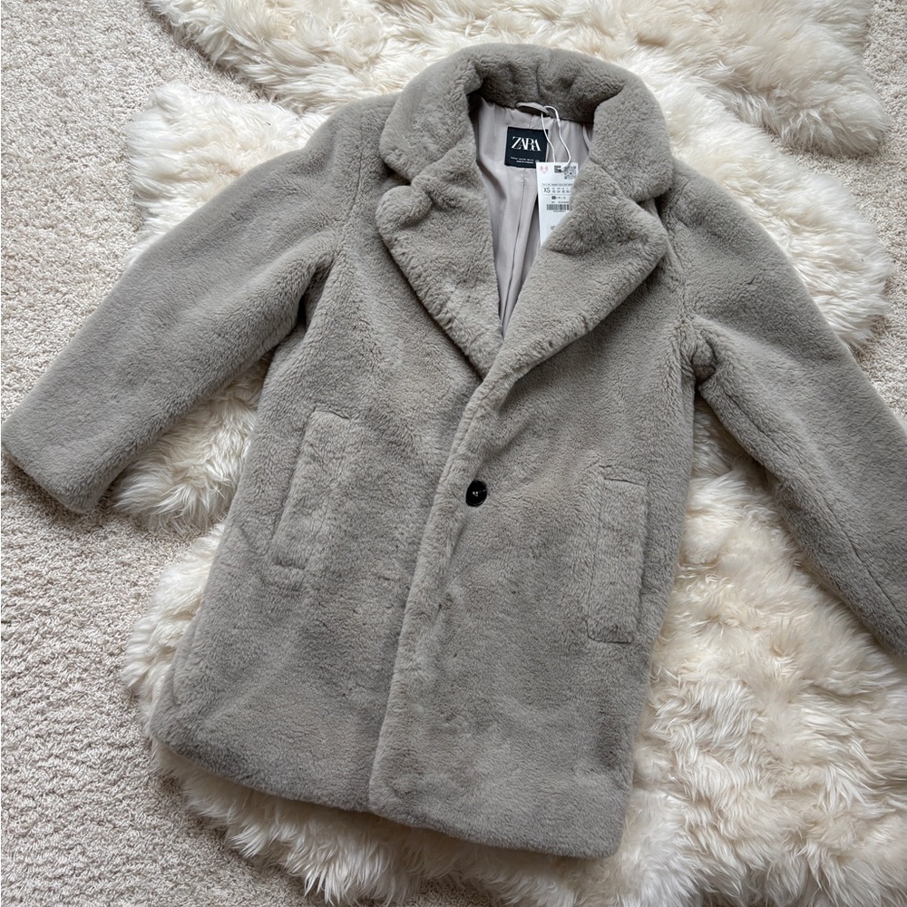 nwt zara grey faux fur coat xs